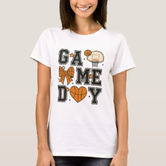 Basketbal Spel Dag T-Shirt Design met Bow & Hear