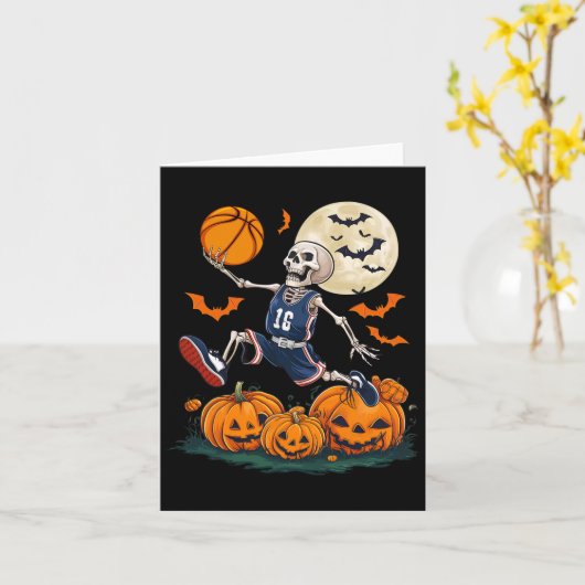 Basketbal spelen Halloween Mannen Boys Basketbal Kaart (Gele Bloem)