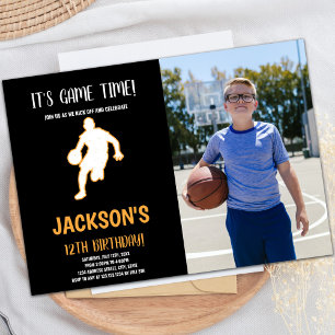 Basketbal spelen verjaardag uitnodiging met foto