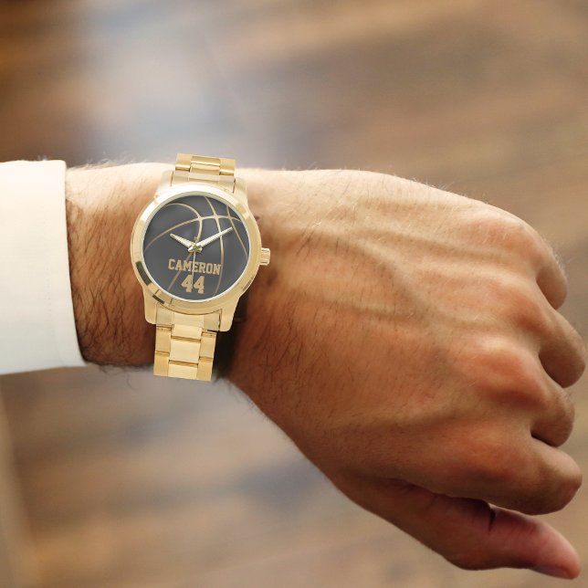 Basketbal Speler Naam & Nummer Zwart & Goud Horloge (Creator heeft geüpload)