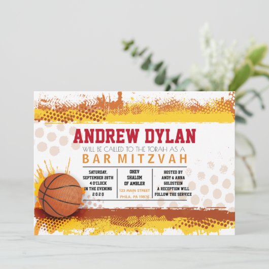 BASKETBAL SPLASH Bar Mitswa Uitnodiging (Staand voorkant)