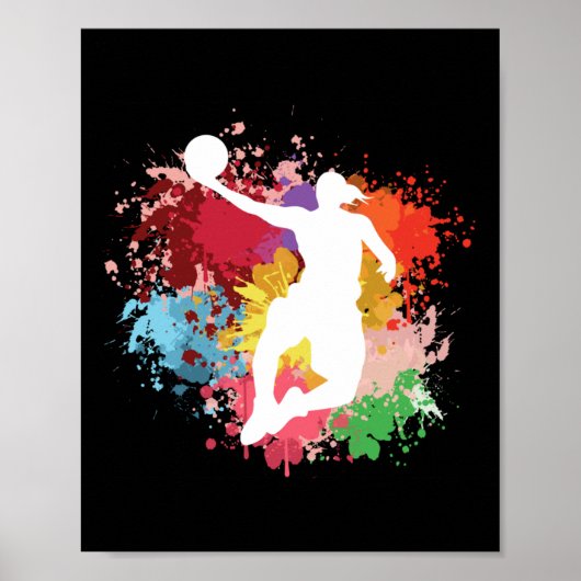 Basketbal Splash Waterverf Poster (Voorkant)
