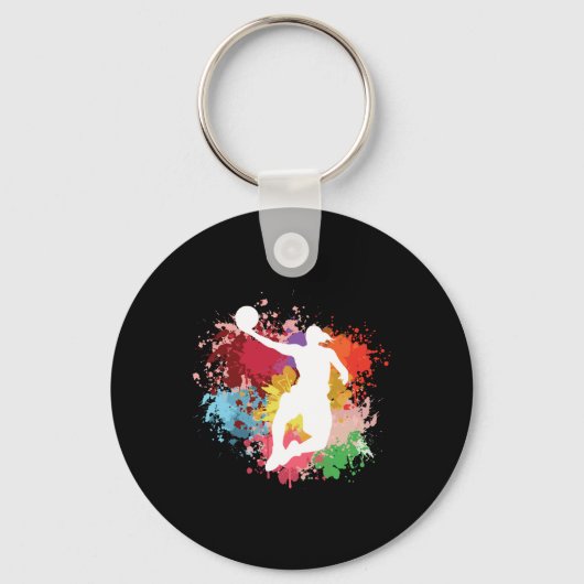 Basketbal Splash Waterverf Sleutelhanger (Voorkant)