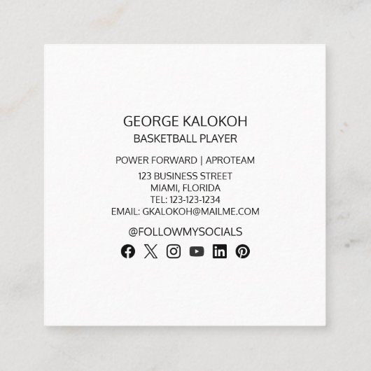 Basketbal Sport Atleet Personal Trainer Coach Vierkante Visitekaartje (Achterkant)