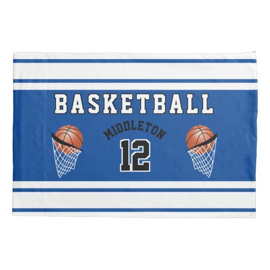 Basketbal Sport Ball Design - Blauw - Bewerkbaar Kussensloop (Achterkant)
