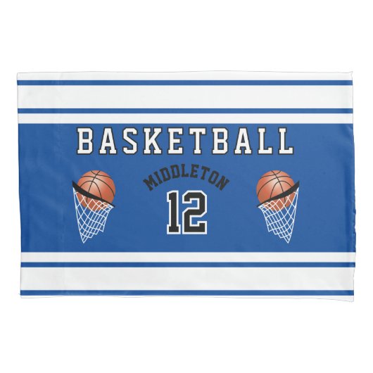 Basketbal Sport Ball Design - Blauw - Bewerkbaar Kussensloop (Voorkant)