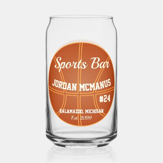 Basketbal Sport Bar Bier Blikvorm Glas (Voorkant)