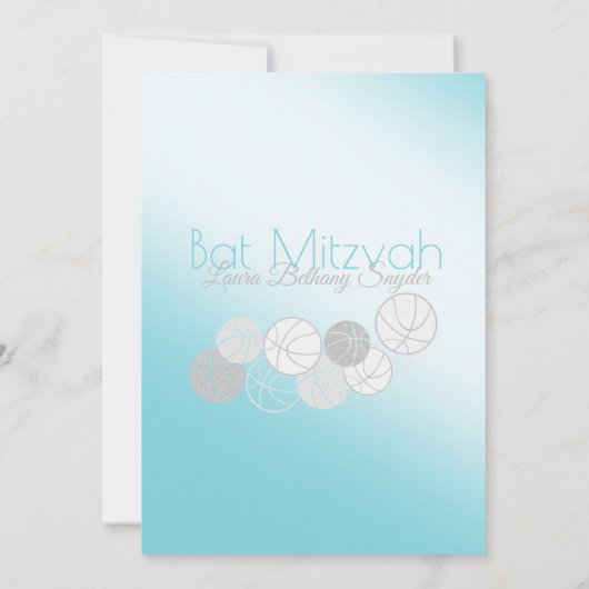 Basketbal Sport Bat Mitswa blauw en zilver Kaart (Achterkant)