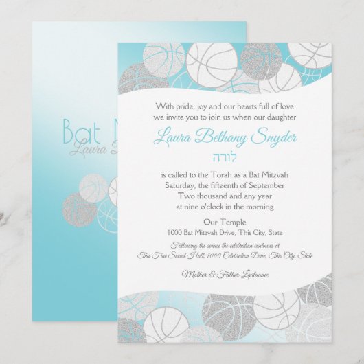 Basketbal Sport Bat Mitswa blauw en zilver Kaart (Voorkant / Achterkant)