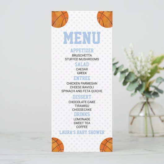 Basketbal Sport Blauw Baby shower Voedsel Menu (Staand voorkant)