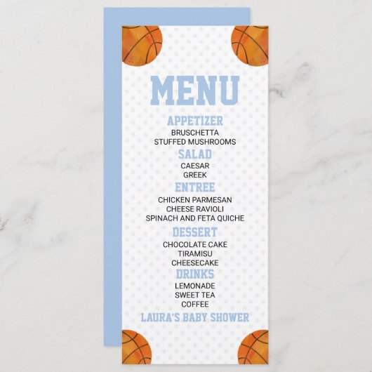 Basketbal Sport Blauw Baby shower Voedsel Menu (Voorkant / Achterkant)