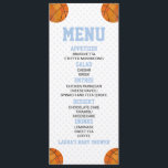 Basketbal Sport Blauw Baby shower Voedsel Menu<br><div class="desc">Dit is een basketbal thema baby shower eten menu. boy baby shower eten menu entree drinken voorgerecht dessert tafel menu</div>
