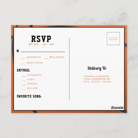 Basketbal Sport Bruiloft RSVP Briefkaart (Achterkant)