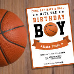 Basketbal Sport Dag Jongen 1e Verjaardagsfeest Kaart<br><div class="desc">Sinaasappel,  zwart en wit basketbal 1e verjaardagsfeestuitnodiging voor een jongenskind. Personaliseer het met uw bday party details. Geweldig voor sportfans en spelers.</div>