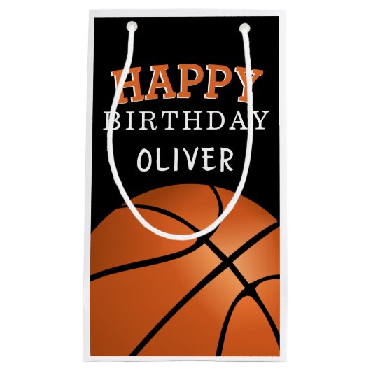 Basketbal Sport Gelukkige Verjaardag Naam Klein Cadeauzakje (Voorkant)