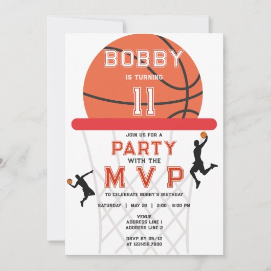 Basketbal Sport Jumpman Thema Wit MVP Verjaardag Kaart (Voorkant)