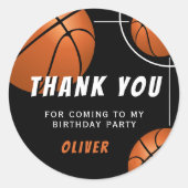 Basketbal Sport Kids Verjaardag Dank u Ronde Sticker (Voorkant)