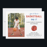 Basketbal Sport Kids Verjaardag Foto uitnodiging<br><div class="desc">Hand geschilderd waterverf basketbal en helm met Kinder foto verjaardagsfeestuitnodiging.</div>