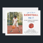 Basketbal Sport Kids Verjaardag Foto uitnodiging<br><div class="desc">Hand geschilderd waterverf basketbal en helm met Kinder foto verjaardagsfeestuitnodiging.</div>
