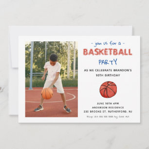 Basketbal Sport Kids Verjaardag Foto uitnodiging