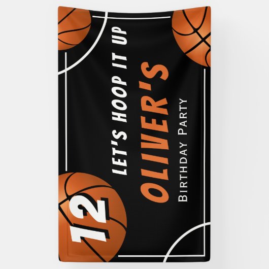 Basketbal Sport Kids Verjaardagsfeestje Spandoek (Verticaal)