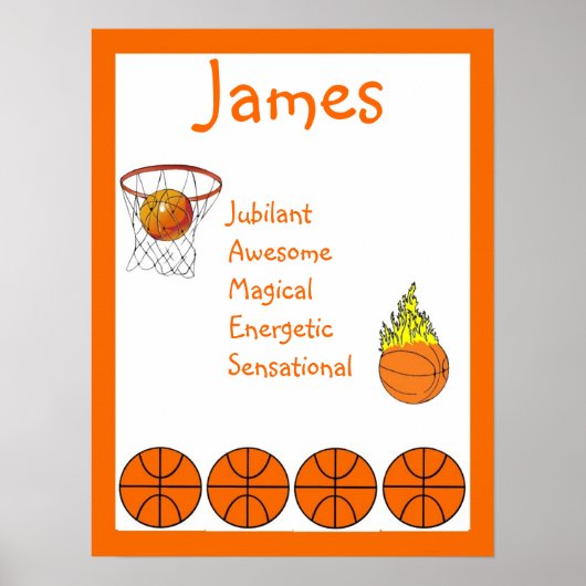Basketbal Sport kinderkamer decor naam kunstprint Poster (Voorkant)