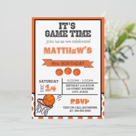 Basketbal Sport Party Uitnodiging (Staand voorkant)