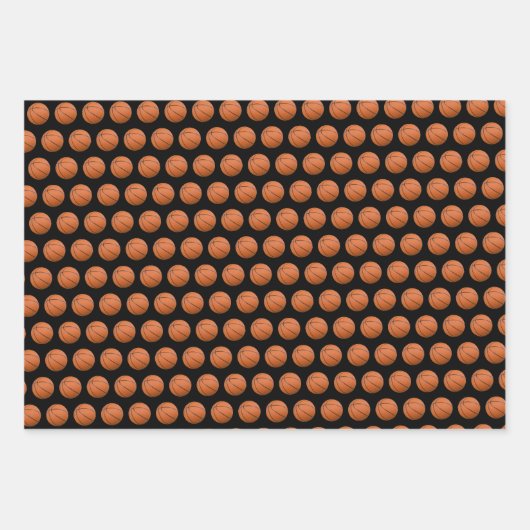 Basketbal Sport Patroon Zwart Wit & Oranje Inpakpapier Vel (Voorkant)