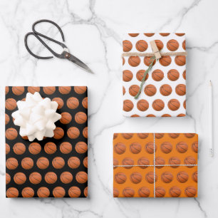 Basketbal sport patroon zwart wit & oranje inpakpapier vel