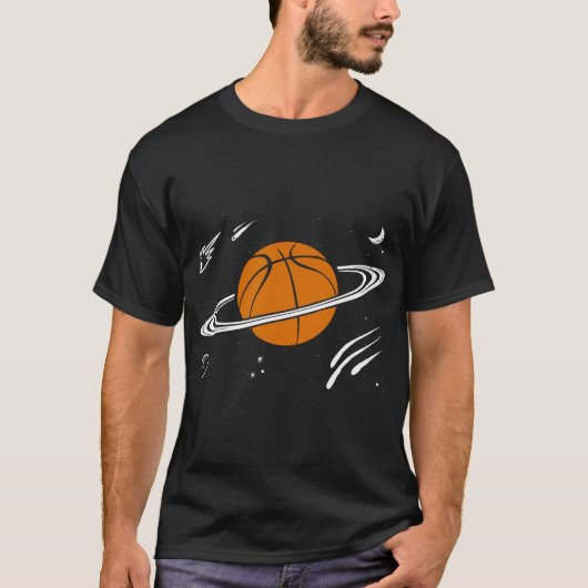 Basketbal Sport Planeet Saturnus Ring Galaxy Space T-shirt (Voorkant)