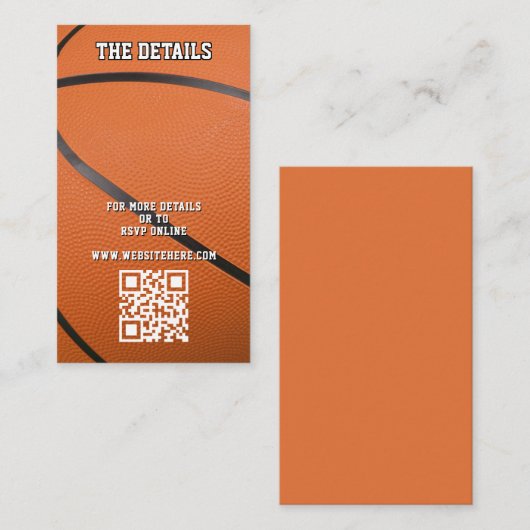 Basketbal Sport QR Code Bruiloft Details Informatiekaartje (Voorkant / Achterkant)