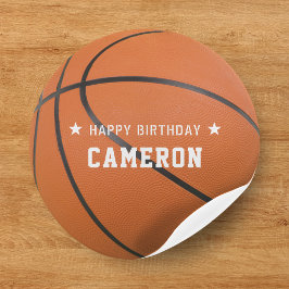Basketbal Sport Sinaasappel Happy Birthday Party Ronde Sticker