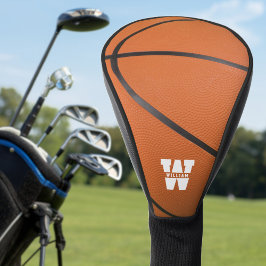 Basketbal Sport Sinaasappel & Zwarte Naam Monogram Golfheadcover
