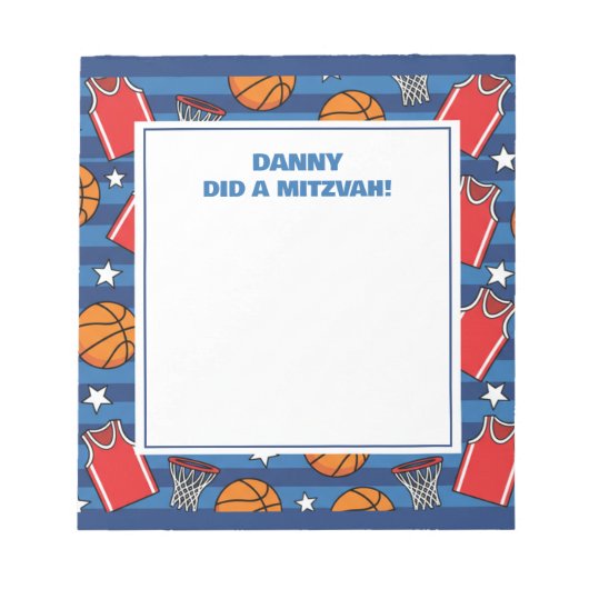 Basketbal Sport Thema gepersonaliseerde mitswa Notitieblok (Voorkant)