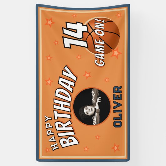 Basketbal Sport Verjaardag Foto Achtergrond Spandoek (Verticaal)