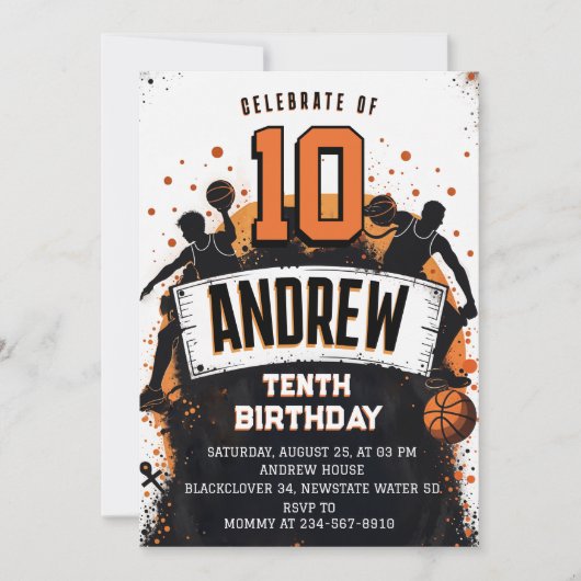 Basketbal Sport verjaardagsfeest uitnodiging (Voorkant)