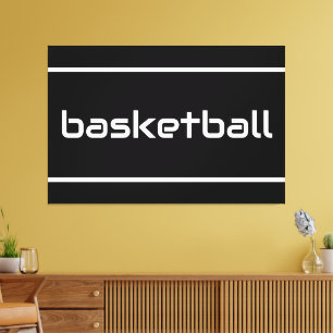 BASKETBAL Sportief witte tekst strepen op zwart Canvas Afdruk