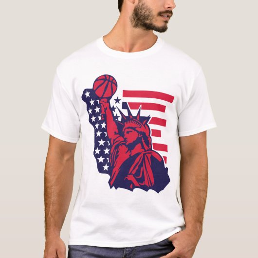basketbal standbeeld liberte usa amerikanus t-shirt (Voorkant)