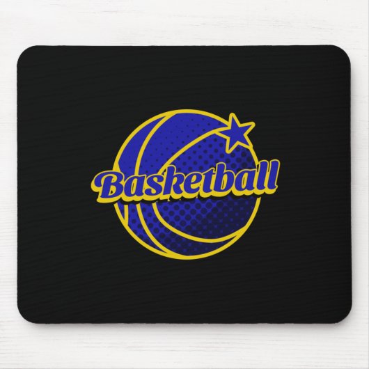 Basketbal ster blauw en geel muismat (Voorkant)