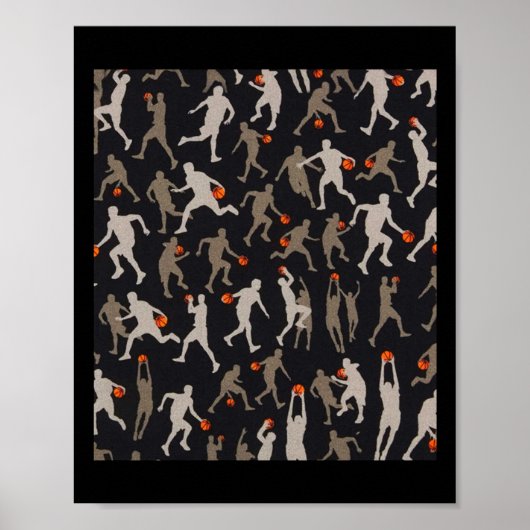 Basketbal stof zwarte patronen poster (Voorkant)