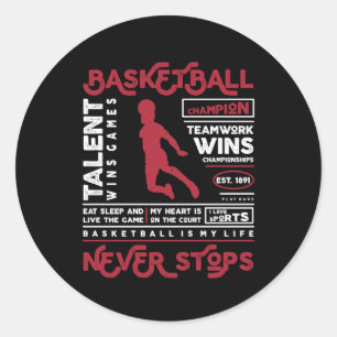 Basketbal stopt nooit (alternatief ontwerp) ronde sticker