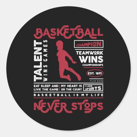 Basketbal stopt nooit (alternatief ontwerp) ronde sticker (Voorkant)