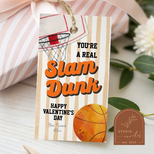 Basketbal Strepen Valentijn Tag Cadeaulabel