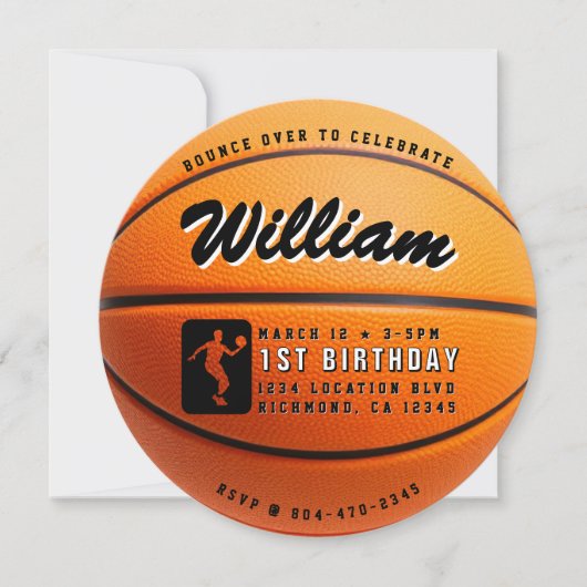 Basketbal stuiteren 1e verjaardag kaart (Voorkant)