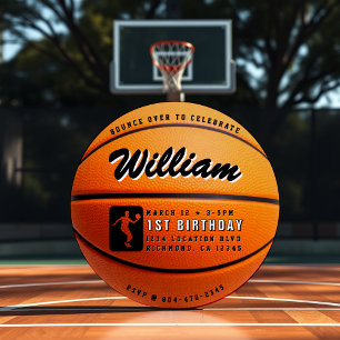 Basketbal stuiteren 1e verjaardag kaart