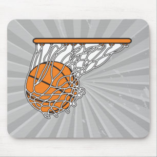 basketbal swoosh bal in net vectorillustratie muismat