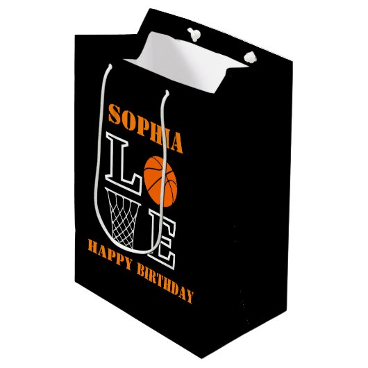 Basketbal Swoosh Black Verjaardag Gift Bag Medium Cadeauzakje (Voorkant Gekanteld)