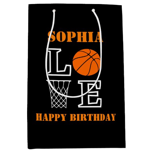 Basketbal Swoosh Black Verjaardag Gift Bag Medium Cadeauzakje (Voorkant)