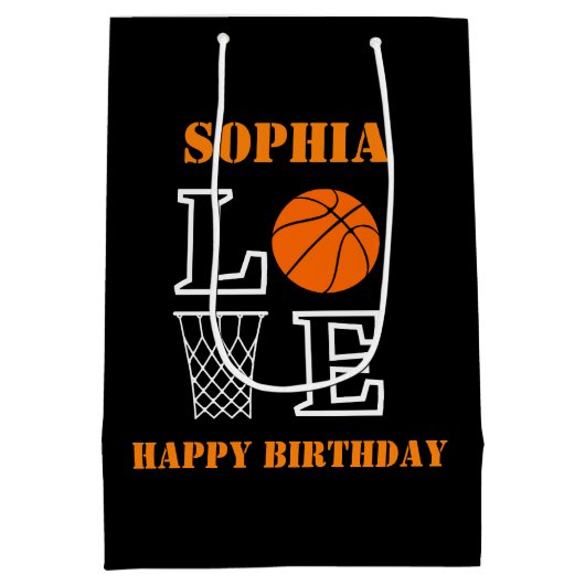 Basketbal Swoosh Black Verjaardag Gift Bag Medium Cadeauzakje (Achterkant)