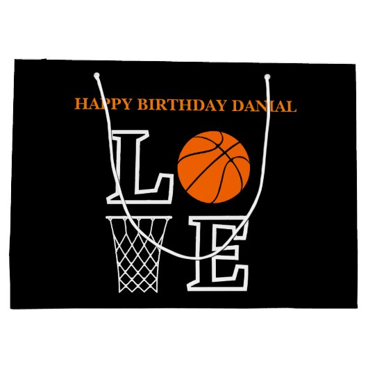 Basketbal Swoosh Black Verjaardag Grote Gift Bag Groot Cadeauzakje (Achterkant)